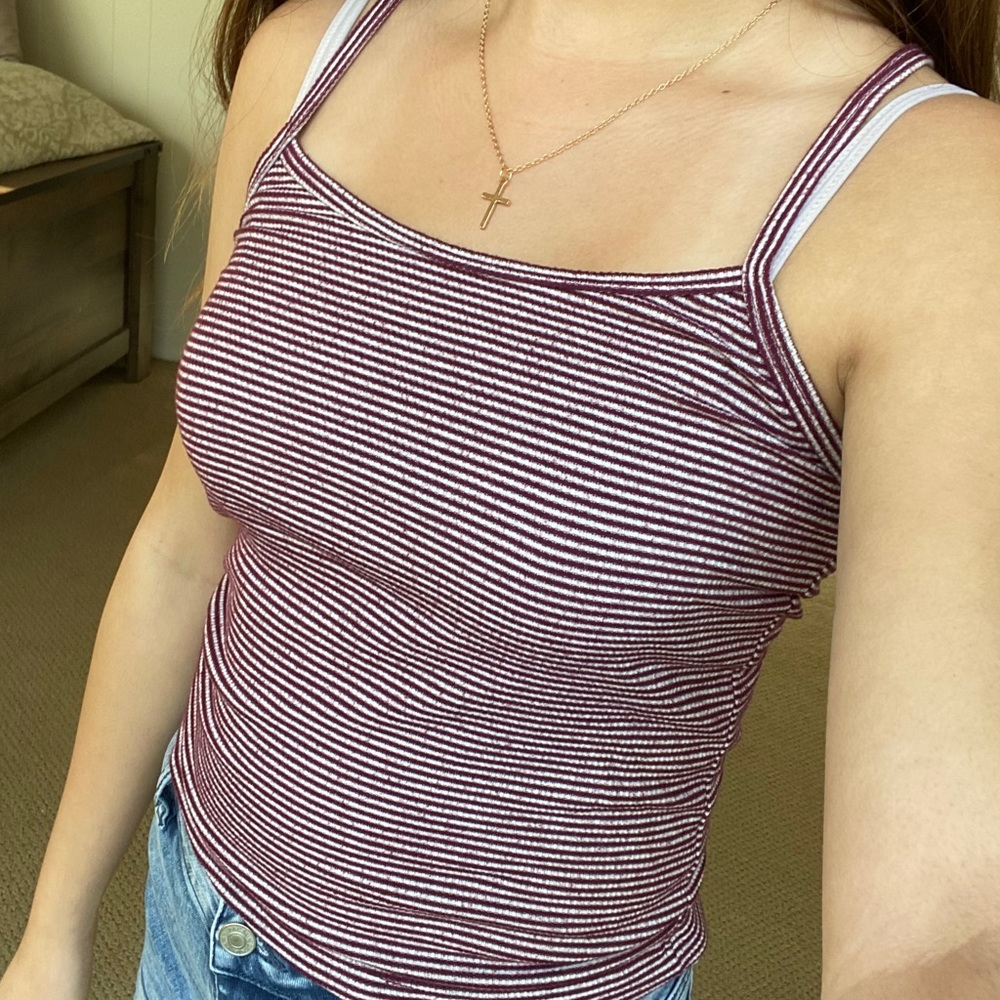 Full tilt maroon striped tank top